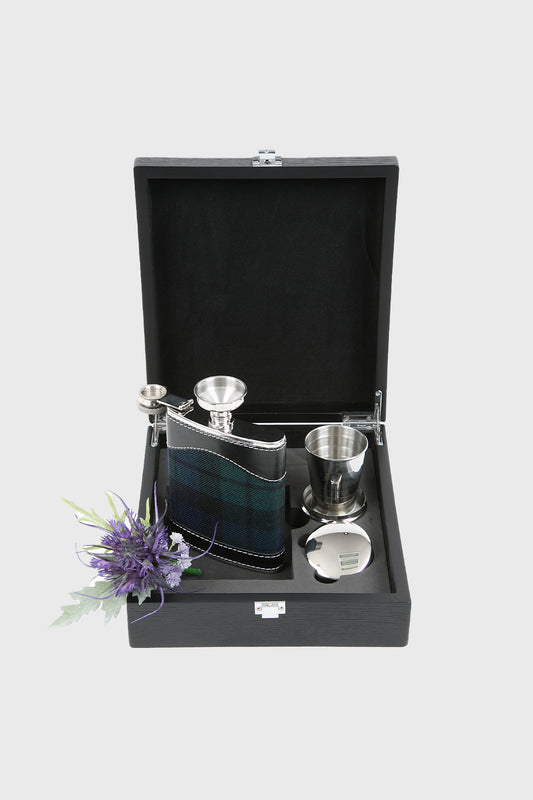 Black Watch Hip Flask Set