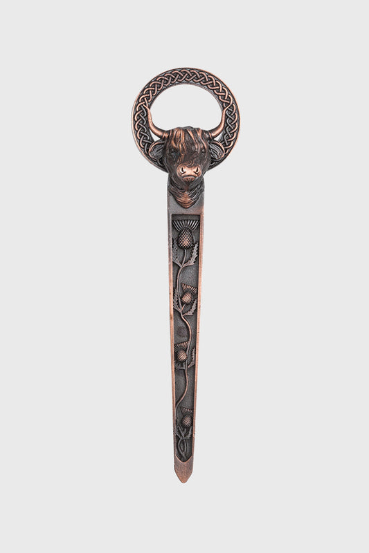 Highland Coo & Thistles Pewter Kilt Pin - Chocolate Bronze