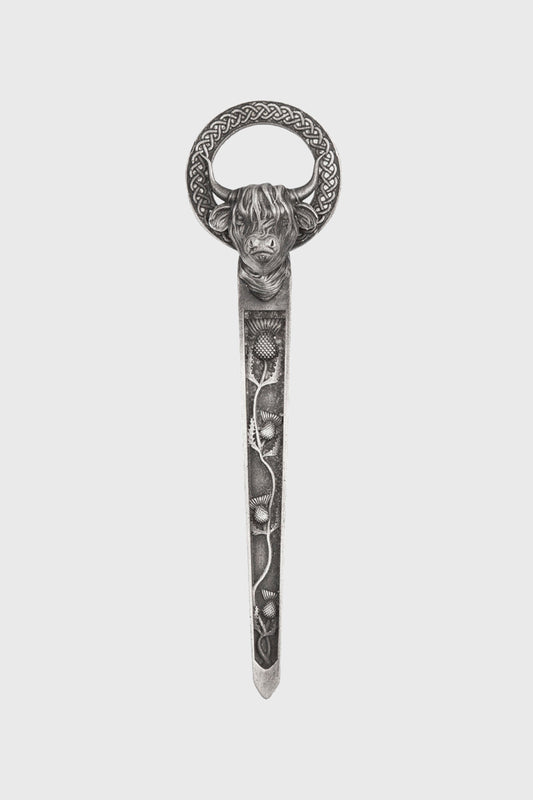 Highland Coo & Thistles Pewter Kilt Pin - Matt
