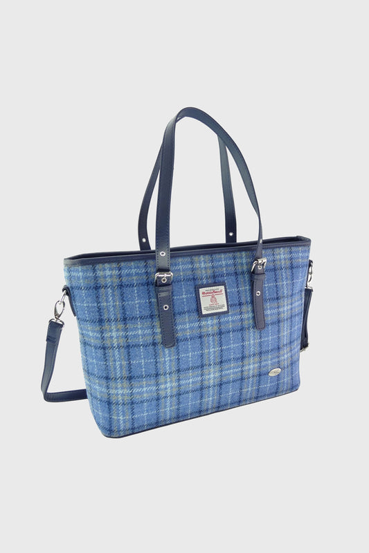 Harris Tweed Spey Tote Bag - Light Blue Check