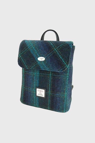 Harris Tweed Tummel Mini Backpack - Blue with Turquoise Overcheck