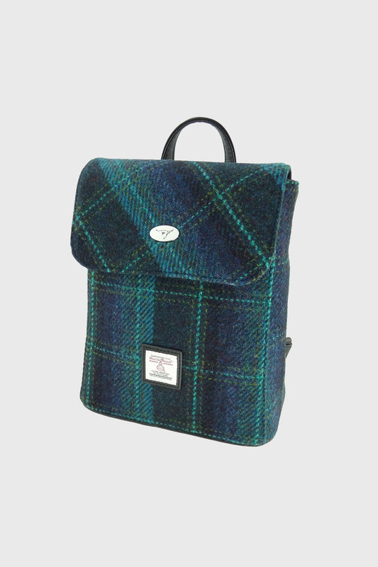 Harris Tweed Tummel Mini Backpack - Blue with Turquoise Overcheck