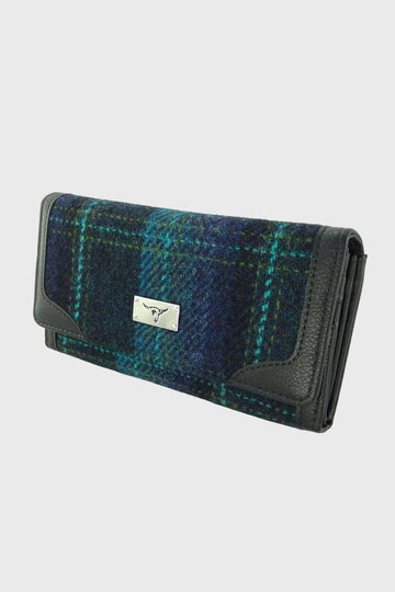 Harris Tweed Bute Long Purse - Blue with Turquoise Overcheck
