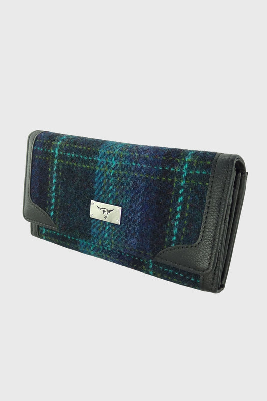Harris Tweed Bute Long Purse - Blue with Turquoise Overcheck