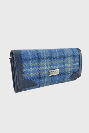 Harris Tweed Bute Long Purse - Light Blue Check