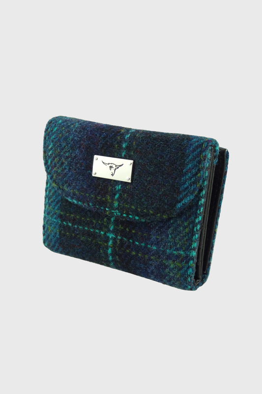 Harris Tweed Jura Short Wallet - Blue with Turquoise Overcheck
