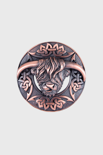 Highland Coo Plaid Brooch - Chocolate Bronze Finish