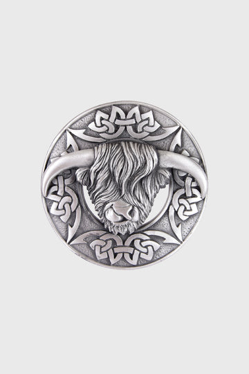 Highland Coo Plaid Brooch - Antique Finish