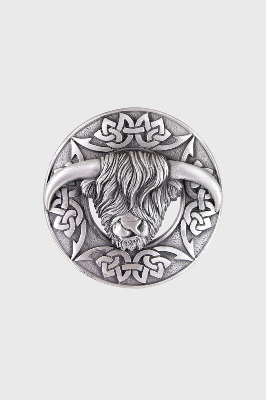 Highland Coo Plaid Brooch - Antique Finish