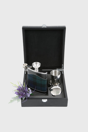 Black Watch Hip Flask Set