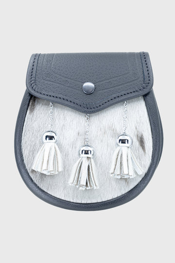 Black Leather Light Grey Seal Skin Semi Dress Sporran