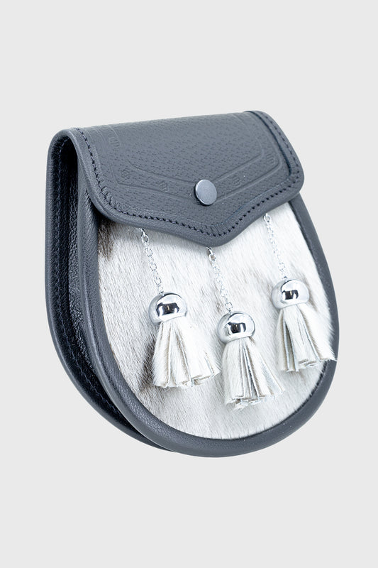 Light Grey Seal & Black Leather Sporran