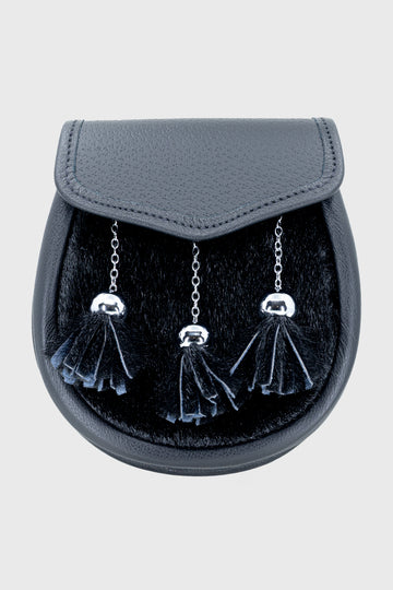 Black Leather Plain Seal Skin Semi Dress Sporran